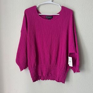 Harper 241 Magenta Pink Crinkle Textured Smocked Waist Dolman Blouse NWT Medium